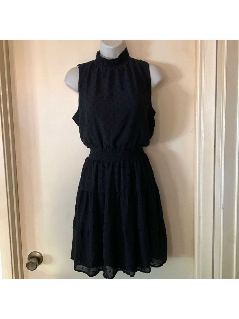 Sweet Wanderer black Swiss dot flowy sundress size S